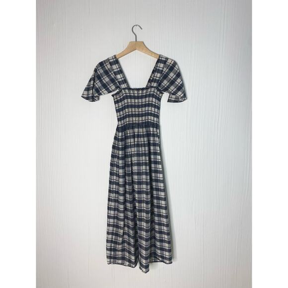 THE GREAT Gingham B&W Plaid Smocked Bust Flutter Sleeve Maxi Dress US SMALL - Picture 10 of 16